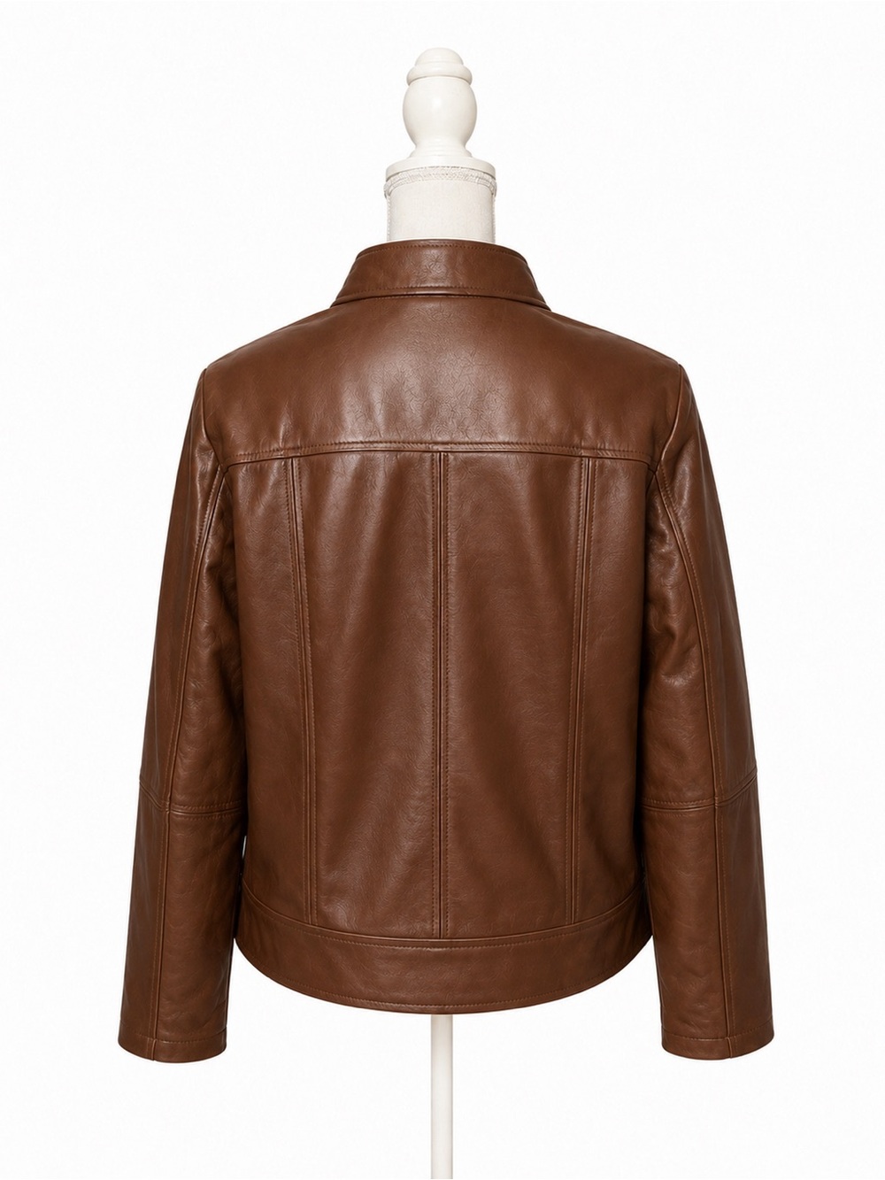JILD Brown Lambskin Leather Moto Jacket Band Collar Café Racer Slim Fit XL NWT - Picture 3 of 15